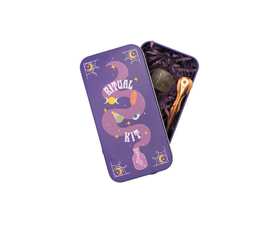 Elevate your spiritual practice with the portable Travel Ritual Kit. Includes brass tongs, glass vial, Smoky Quartz, and essential oil blend for on-the-go rituals. Available at Goddess Provisions.
