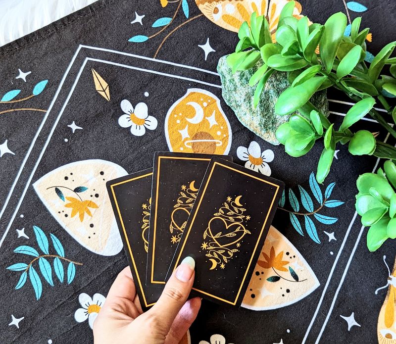 Celestial Tea Set including mug, tea towel, and golden spoon. Available at Goddess Provisions.