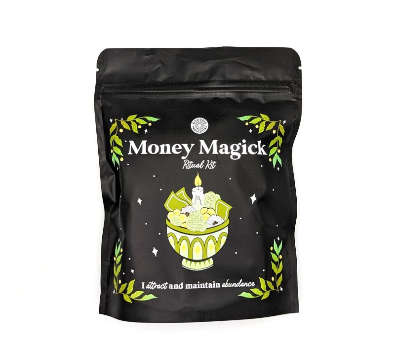 Attract abundance with the Money Magick Ritual Kit. Includes herbs, pyrite, and instructions for creating money bowls, jars, or prosperity rituals. Available at Goddess Provisions.