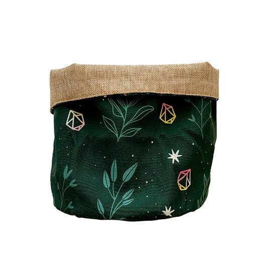 Reversible Fabric Plant Pot Holder with Crystals and Botanicals by Goddess Provisions. 